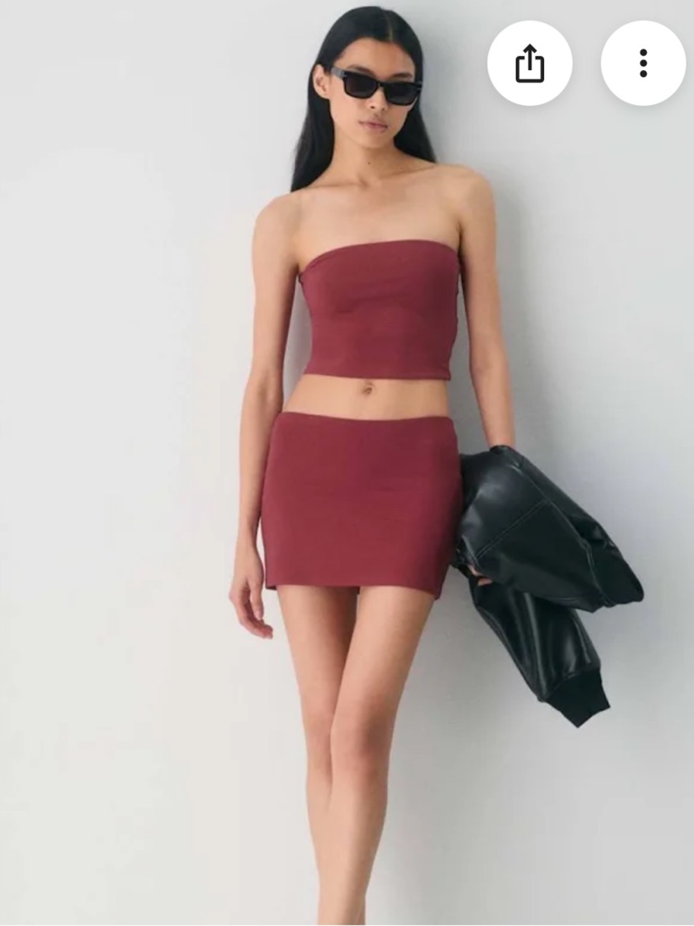 Aritzia Contour Maroon Mini Skirt and Tube Top Set
